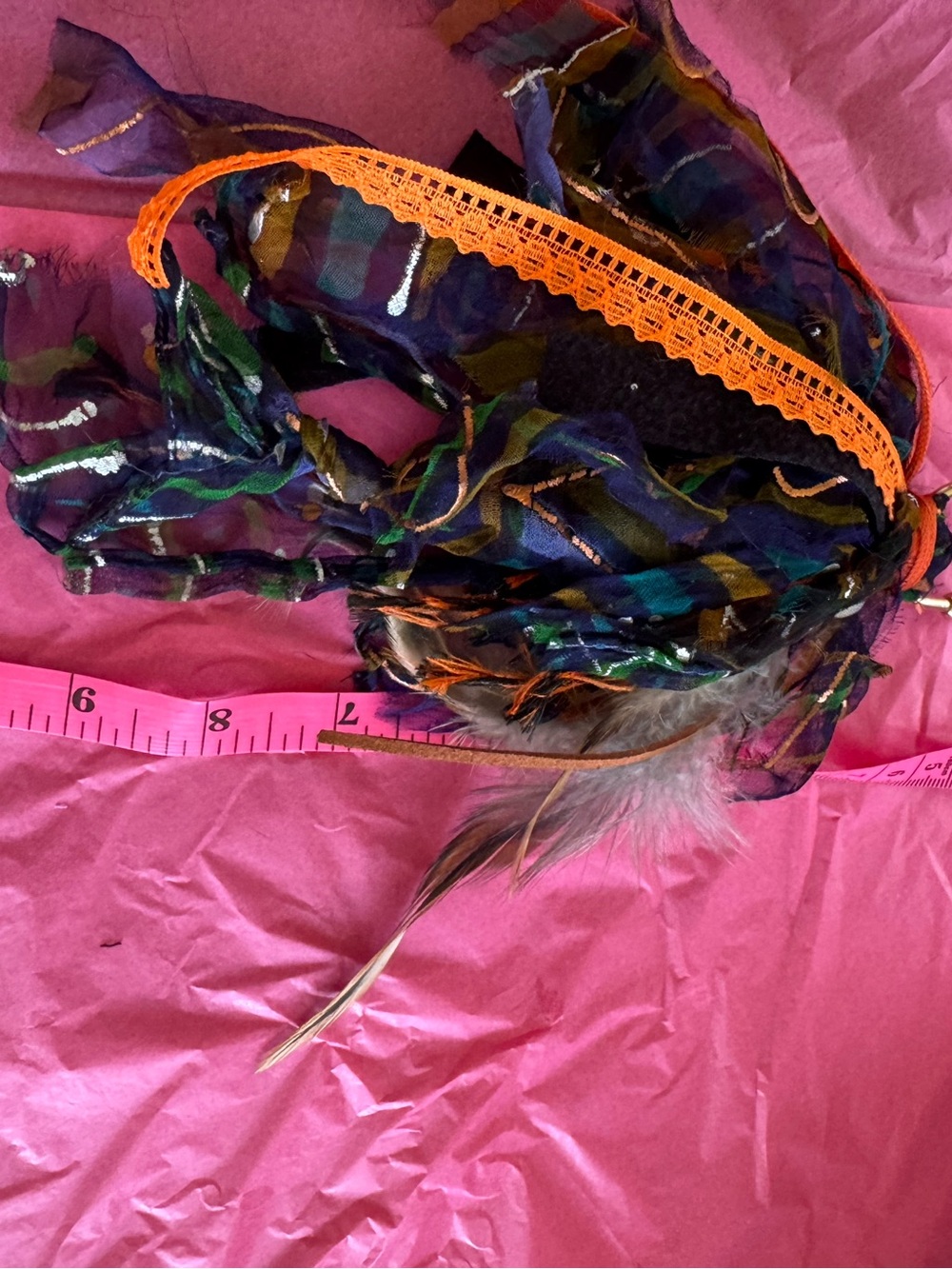 Boho Feather Accent Headband in Orange and Multicolor